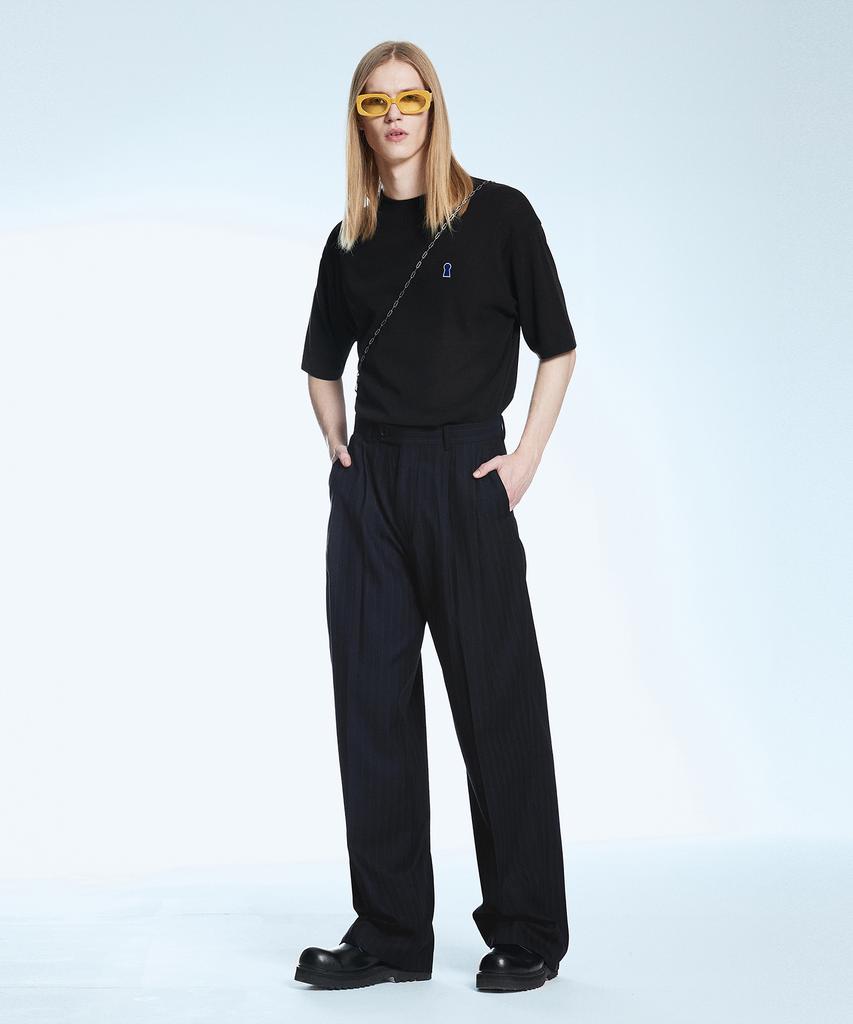 Sekeonmonollogeu Keyhole Round Short Sleeve Summer Knit Black Sekt006Black