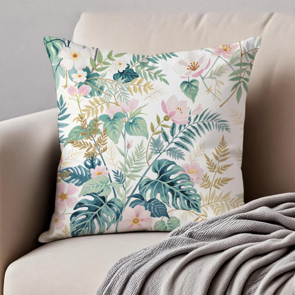 Classic retro watercolor style floral pattern Cushion Cover Pillowcase Antidustmite Invisible Zipper Short Plush Sofa Cushion