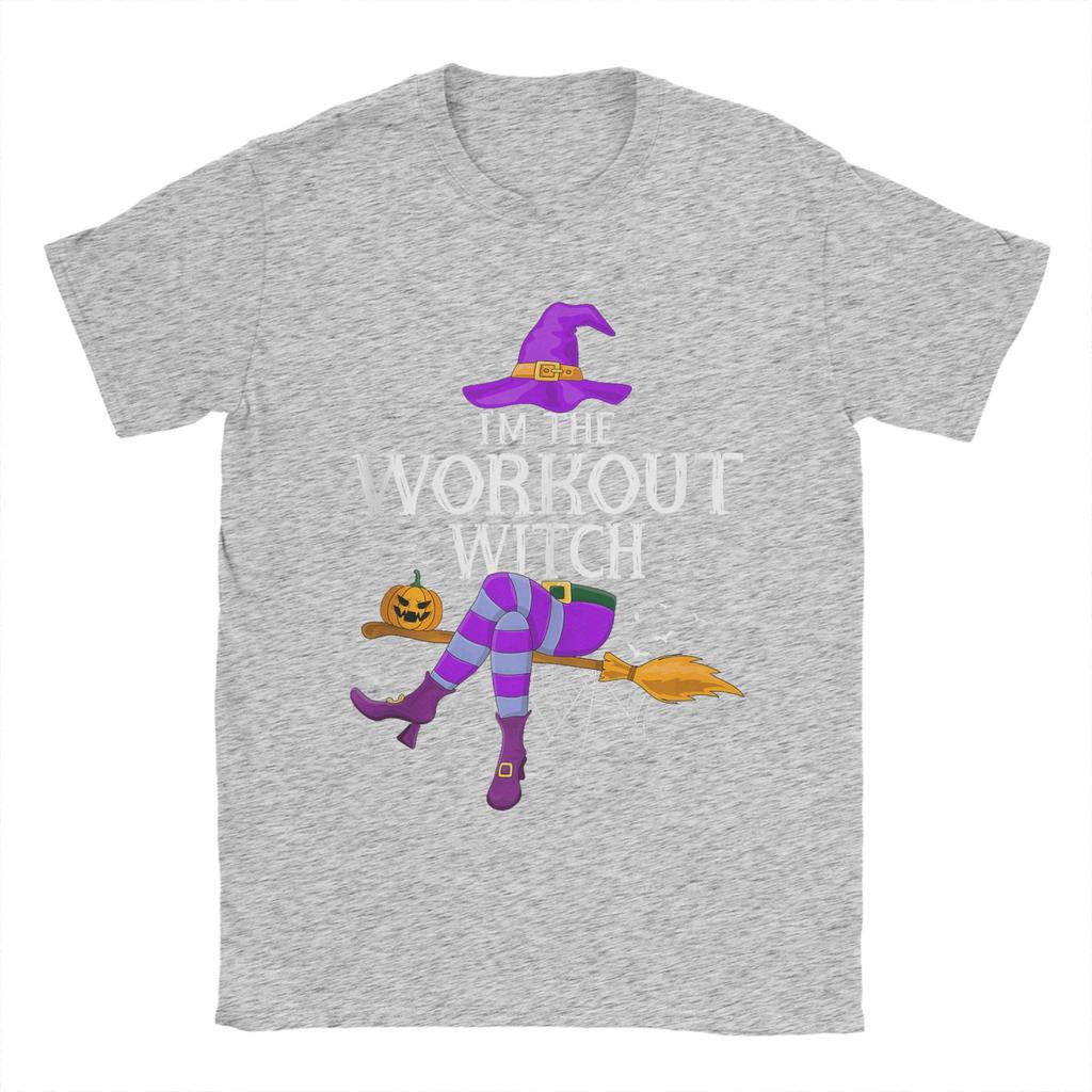 Tricou de Halloween pentru bărbați I'm The Workout Witch Haine din bumbac pur Tricou unic cu mânecă scurtă și gât rotund Imprimare Tricou