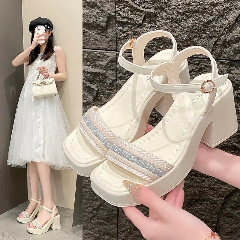 Sweet Lady Not Tired Feet Women's Shoes Women 2025 New Summer Internet Celebrity Explosion High Heel Thick Heel Word with Sandals