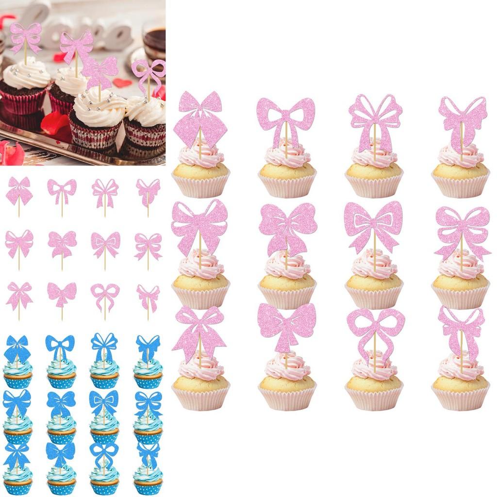 Anniversary Cake Topper Party Decor With Gold Glitter Paper Bows And Flags For Memorable Parties