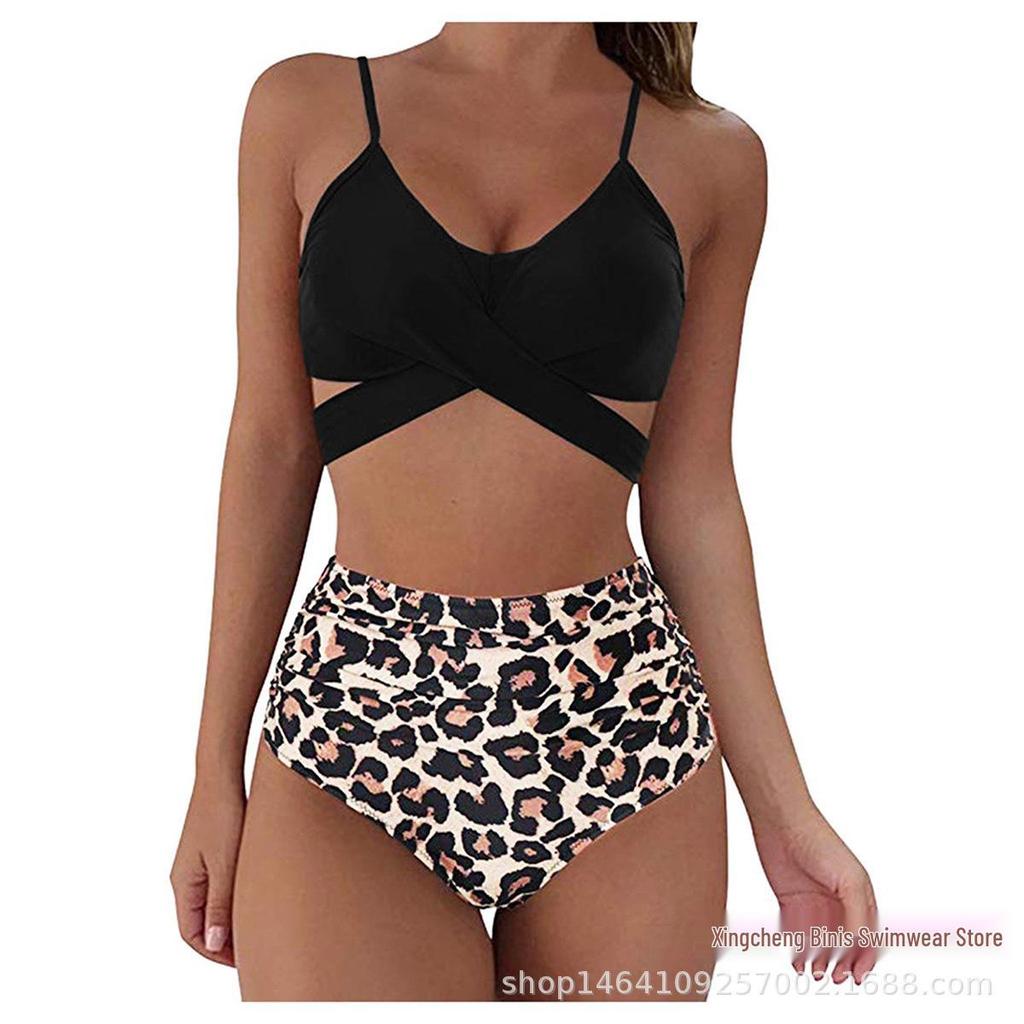 Women's Sexy Leopard Print High Waist Crossover Bikini Swimwear (2022)