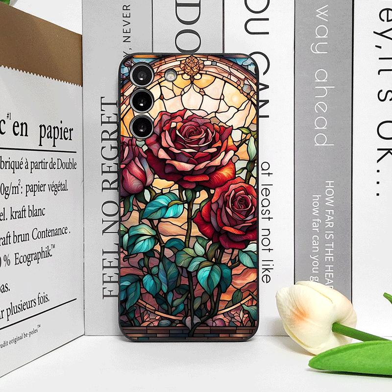 Bunte Glas-Stil Rose Blumenmuster Handyhülle für OnePlus 12 13R 11 10 9 8 Pro Nord 4 N100 CE2 ACE2 ACE3 Florale Weiche Hülle
