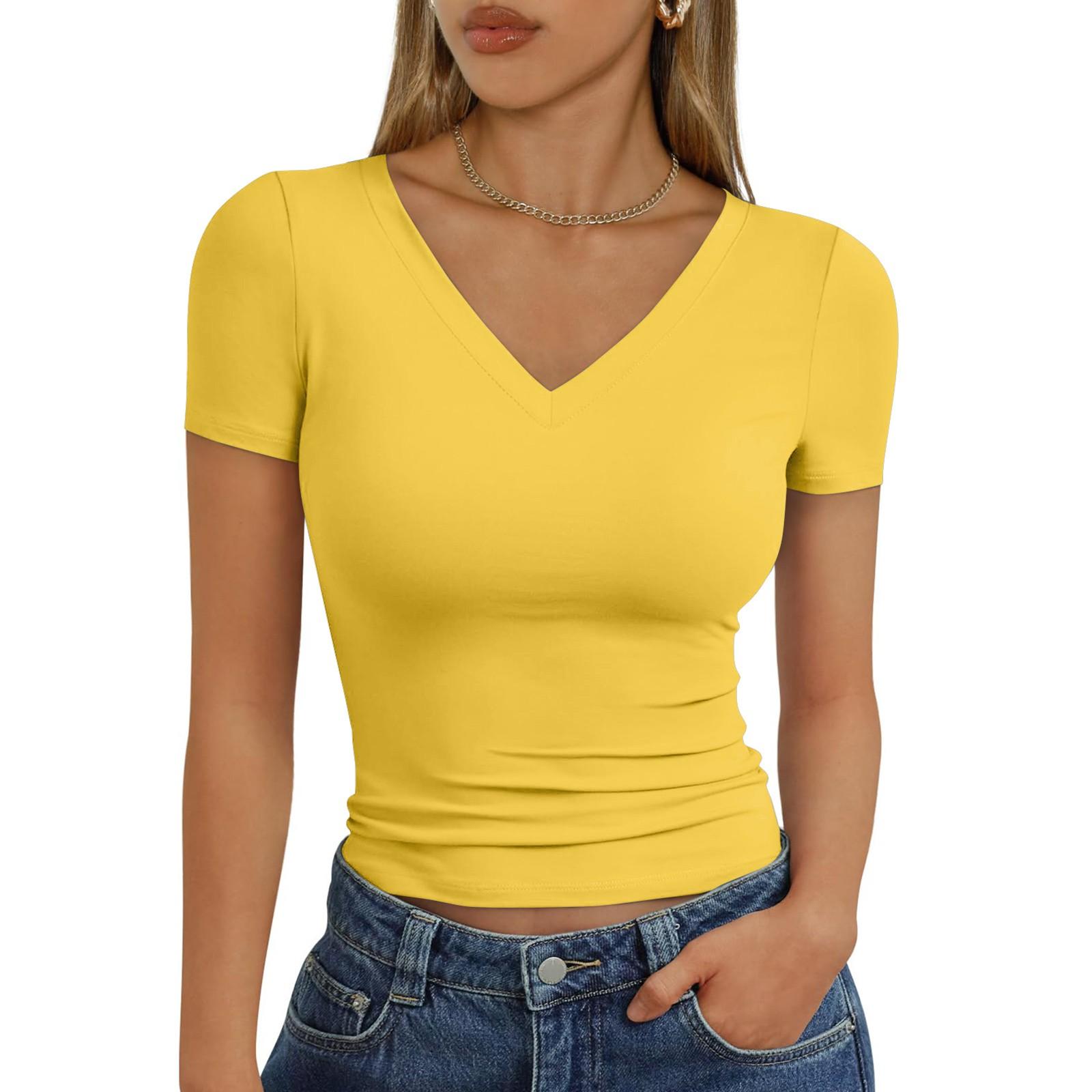 

Женская мода повседневная узкая рубашка с коротким рукавом верхняя одежда топы XS жёлтый