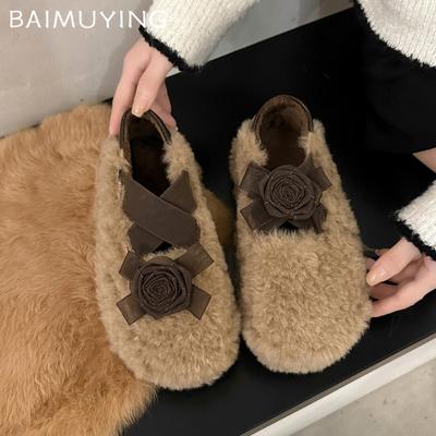 Bont Bloem Dames Flats Loafers Schoenen Warme Katoen Pluizige Pantoffels 2025 Trend Winter Warm Sneeuwlaarzen Sneakers Ballet Dansschoenen