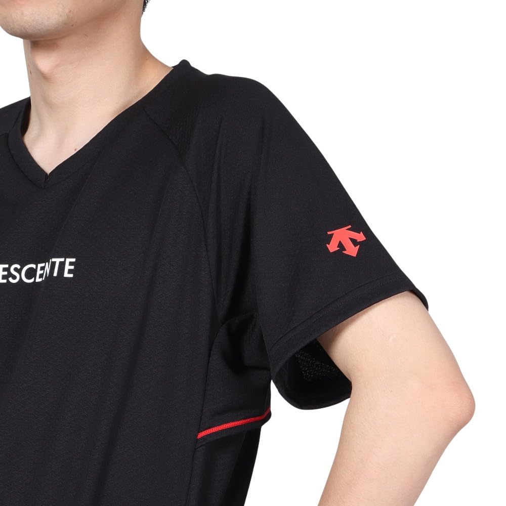 Short Sleeve Short Sweat Quick Mesh Material Easy To Club Black XO [DESCENTE] Shirt, Volleyball, Sleeve, Absorbent, Drying, Breathable, Arrangement,