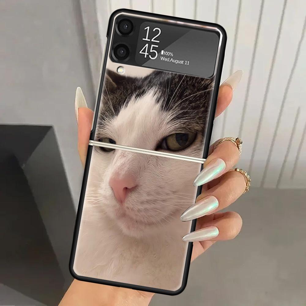 Смешные мемы с домашними кошками Жесткий ПК Чехол для телефона Для Samsung Galaxy Z Flip 7 6 5 4 3 Черный ZFlip7 ZFlip6 Flip5 Flip4 Flip3 5G Чехол с принтом Samsung Z Flip 6