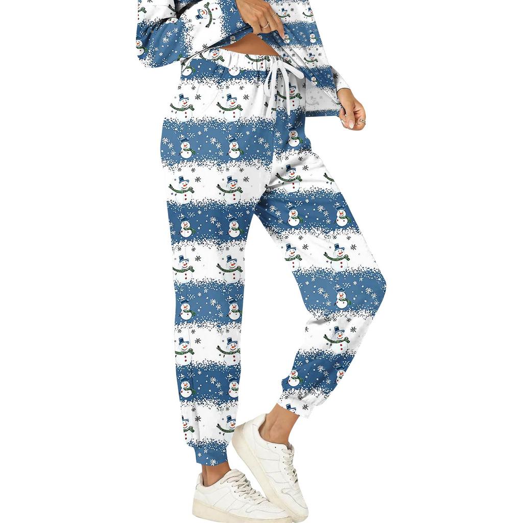 Sets For Women 2 Piece Round Neck Long Sleeve Shirts Printed Sweatpants Pocket Sets