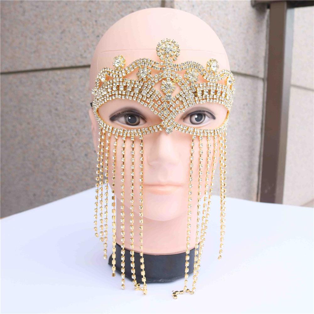 European And American Ins Blogger Rhinestone Fringed Mask, Fashion Masquerade Ball Face Decoration Exaggerated Full Diamond Jewelry Mask