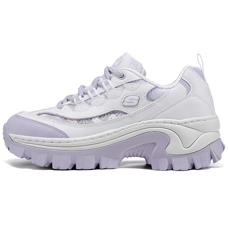 Skechers Hi-Ryze Lace Cake Shoes Fabric Synthetic Leather Comfortable Low-Top Dad Shoes Women sneaker White Purple 177229-WLV 37.5