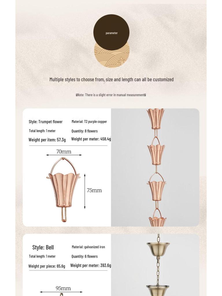 Decorative Exterior Rain Chain for Gutters and Downspouts