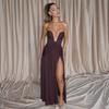 European-Style Strapless Pleated High-Slit Open-Back Evening Gown