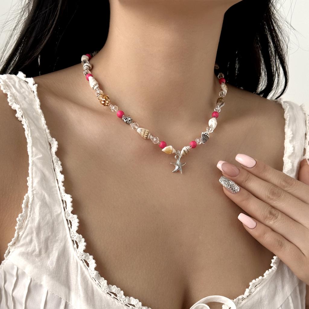 New Handmade Starfish Pendant Necklace for Women Bohemian Conch Beaded Choker Necklace Girls Spring Summer Beach Jewelry Gift