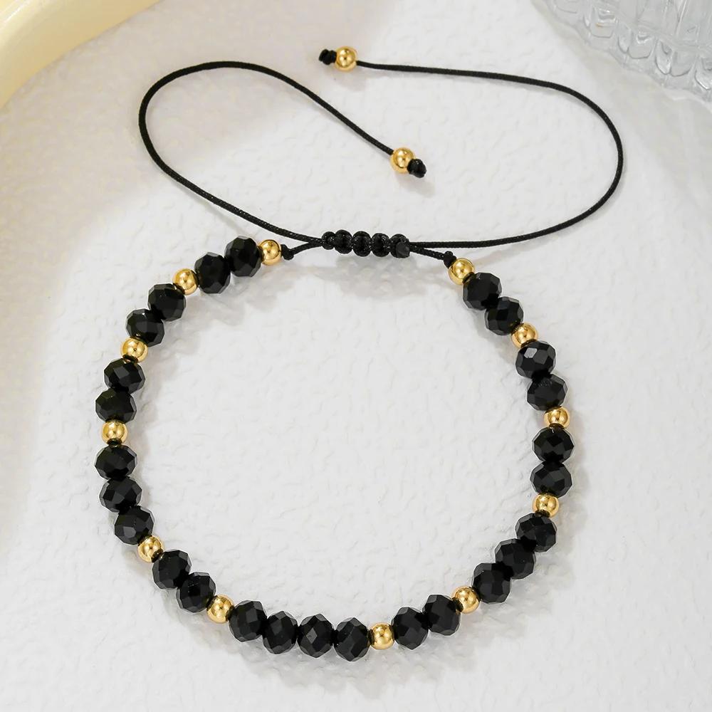 Fashion Boho Adjustable Jewelry Braiding Strap Bracelet Black Crystal Stone Beaded Bracelet For Women Accessory Jewelry