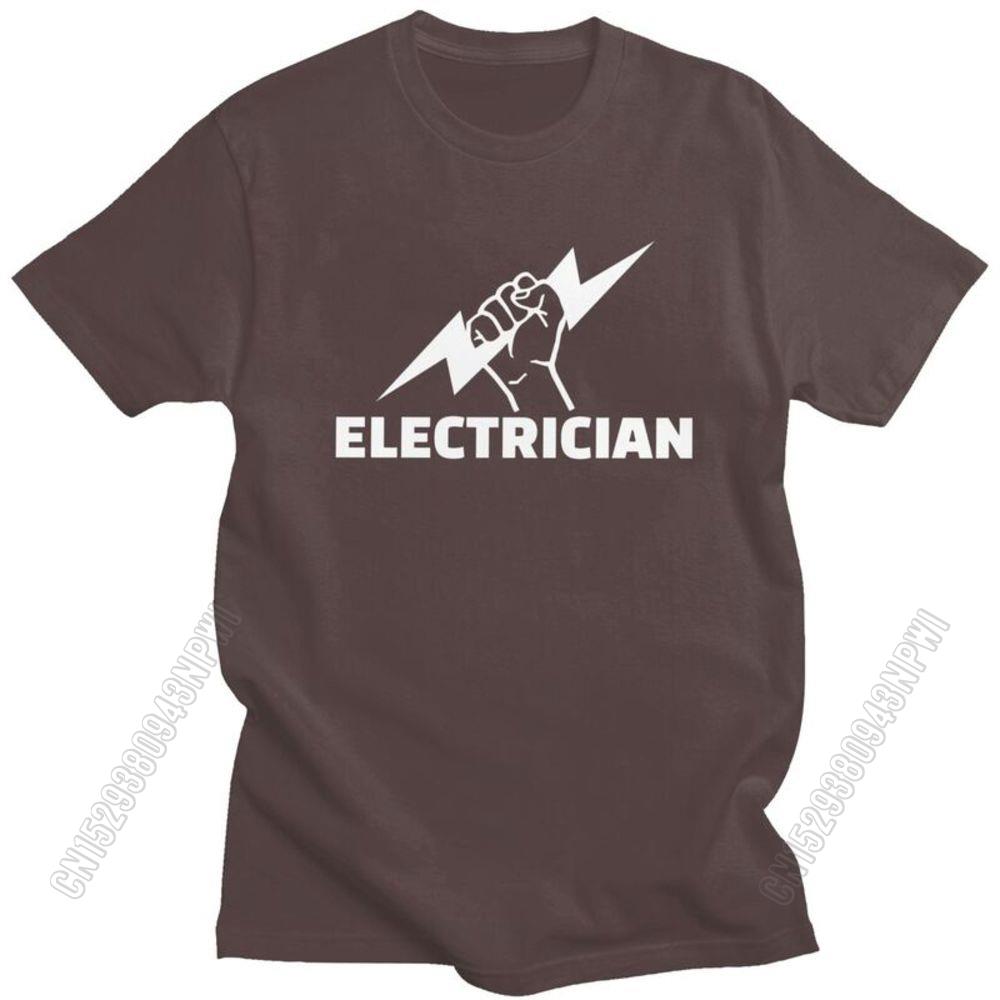 Electrician T Shirt For Men Pure Cotton Tee Engineer Electrical Power Tshirts Short Sleeved T-Shirt Gift