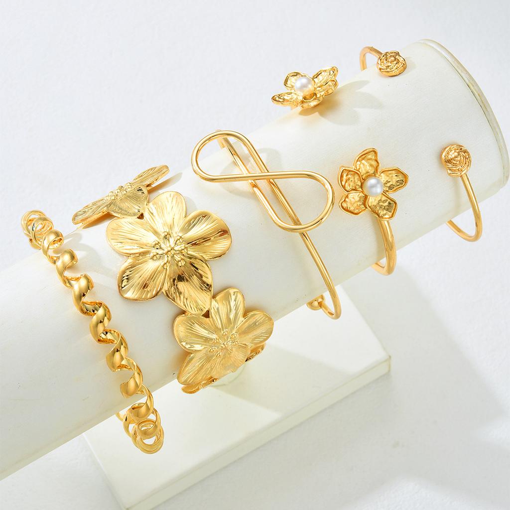 IF ME 4pcs Vintage Elegant Boho Exaggerated Flower Geometric Bangle Bracelet Set For Women Holiday Party Date Daily Wear Jewelry