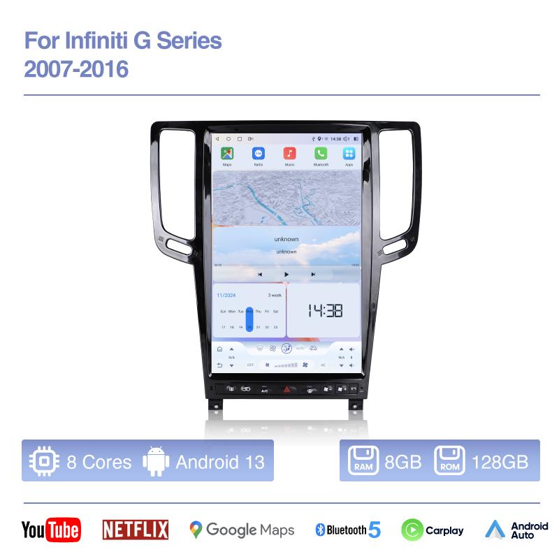 14.5" Car Multimedia For Infiniti G Series 2007-2016 Video Player GPS Navigation Radio Android 13 Carplay 4G 360 camera