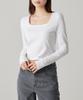 Woman Women'S Slim Crop Square Neck Long Sleeve T-Shirt [White]