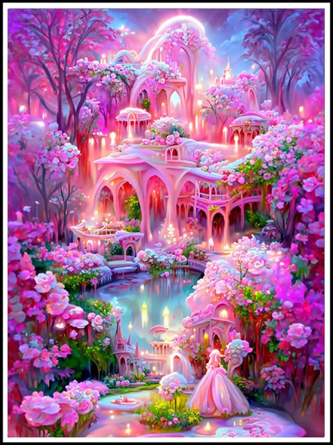 Pełna mozaika diamentowa malowanie bajkowy dom 5D haft diamentowy sen różany pałac DIY Rhinestone ścieg krzyżykowy S455