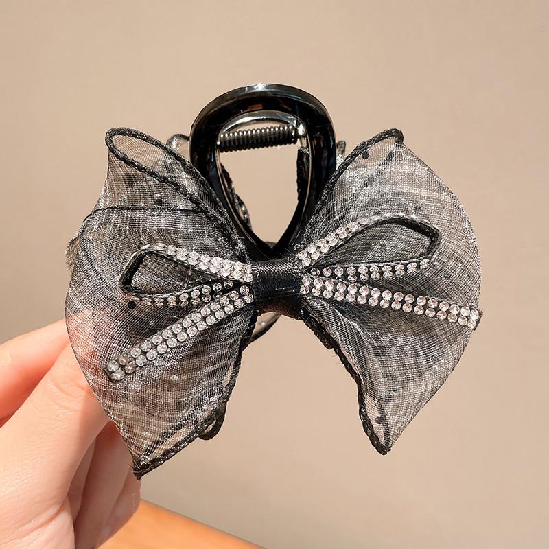 Mesh Bow Rhinestones Hair Clip for Women Elegant Hair Clamp Fashion Girl Ponytail Clip Hair Accessories