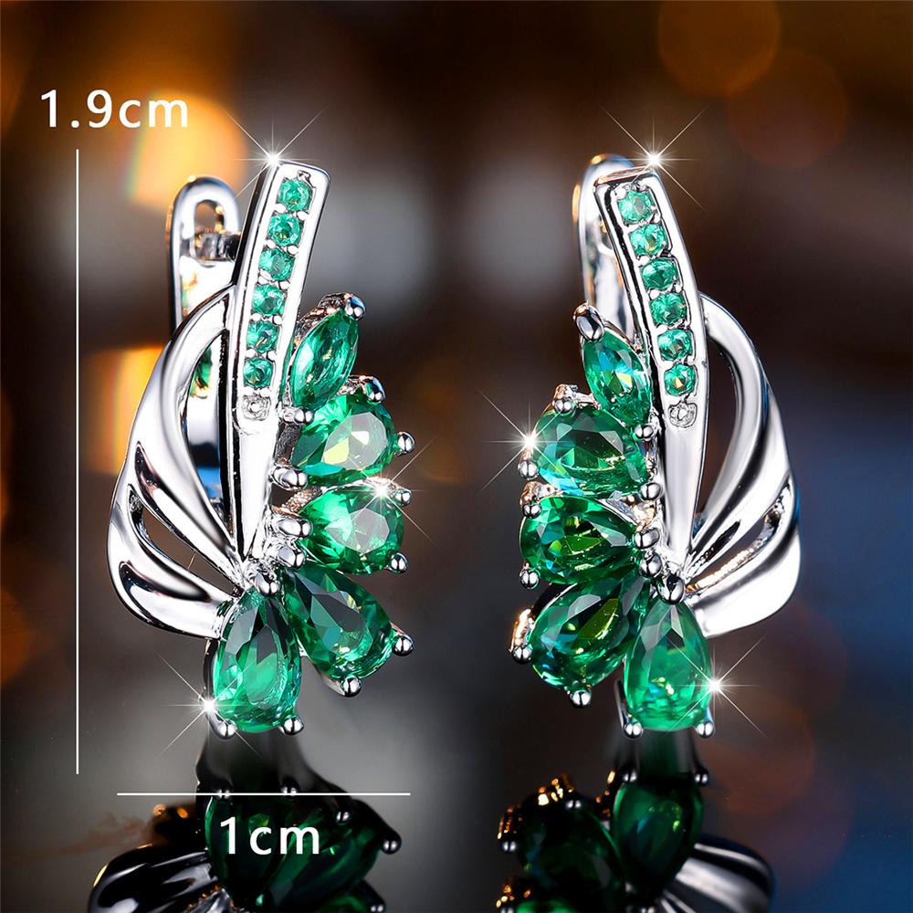 Luxury Female Blue Green Clip Earrings Charm Gold Color Trendy Zircon Stone Wedding  For Women