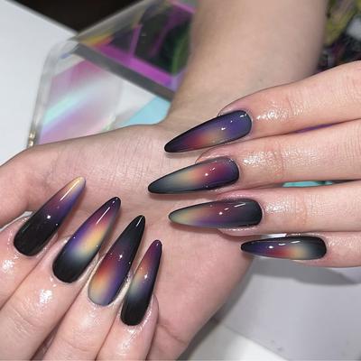 Long Press On Nails Stiletto Shaped Almond Fake Nails False Nails with Designs Glue On Nails Reusable Artificial Nails Stick On Nails for Women