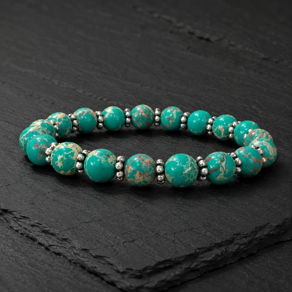 8mm Round Light Green Copper Turquoise Gemstone Beads Bracelet 7.5" Designer Beads Bracelet For Women CSB-5