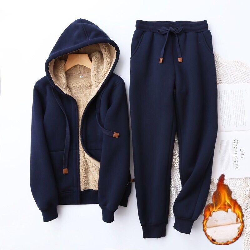 Combinaison de Sport Épaisse en Velours Style Coréen pour Femmes Grandes Tailles Automne Hiver Ensemble Deux Pièces Décontracté Amincissant Lâche Style Occidental