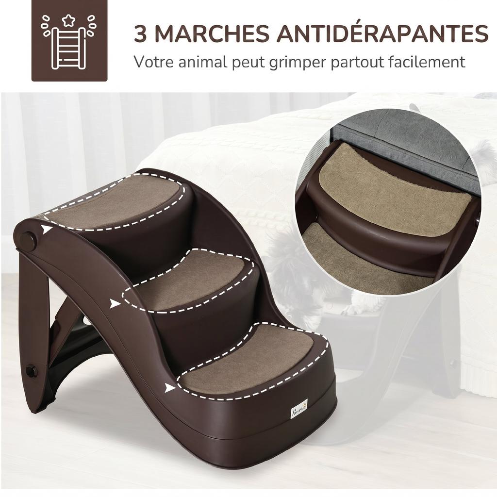 Dog Stairs, Folding, 3 Non-Slip Steps, 49 x 38 x 38 cm, Brown