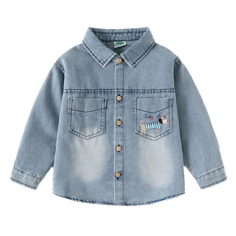 and Autumn Children's Clothing Boys' Long-Sleeved Shirt Jacket Small and Medium-Sized Children's Dachshund Lapel Cardigan Top Long-Sleeved Shirt