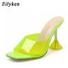 Fashion Eilyken Green PVC Jelly Slippers Open Toe Perspex Sike High Heels Crystal Women Transparent Sandals Pumps Shoes