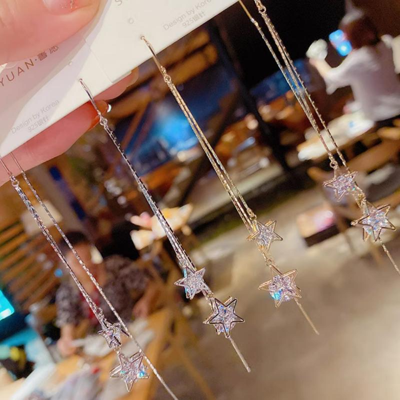 Korean Shining Star Fringed Earrings Ear Line For Women Girls Fashion Exquisite Light Luxury Personalized Earrings Party Date Gift