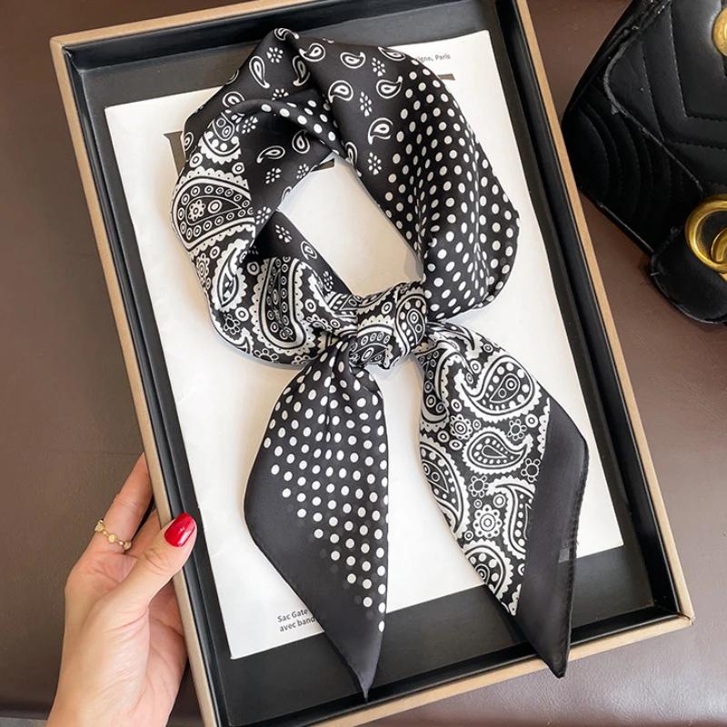 New Silk Square Scarf Women Retro Paisley Cashew Print Neckerchief Female Foulard Head Hijab Hairband Soft Neck Bag Ribbon Satin