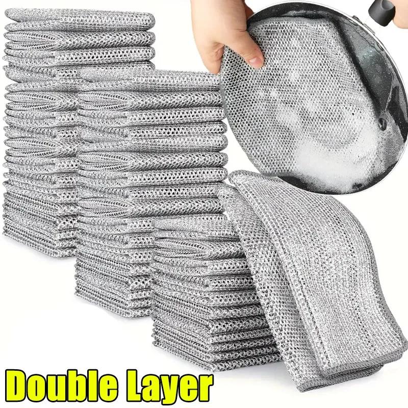 20/30/50pcs Magic Dishcloth Silver Wire Cleaning Kitchen Cloth Thickened Microfiber Wash Towel Built-in Sponge Steel Wire Ball Rag