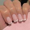 24PCS French Tips Nail Stickers, Full Coverage Square Pink False Nails, White Trim Glossy Press on Nails for Women