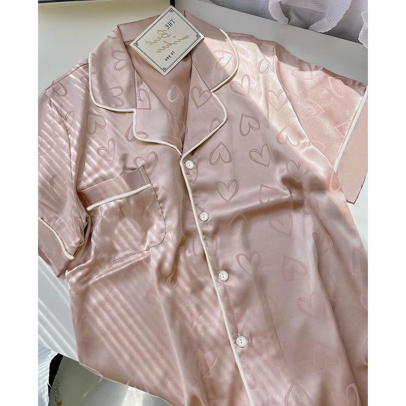 Summer Pajamas Women'S Love Long-Sleeved Two-Piece Set Cute Pink Sweet Can Be Worn Outside Loungewear