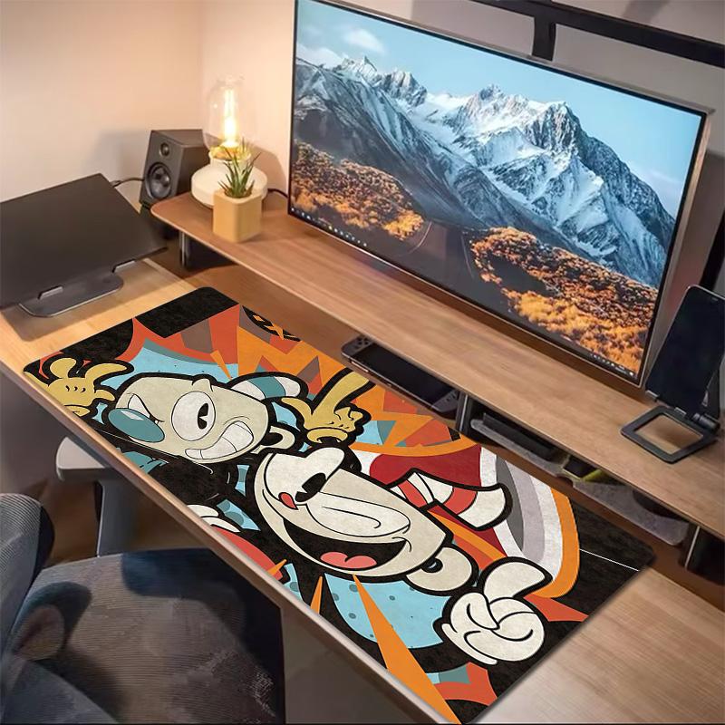 Cuphead & Mugman Druck Kissen Rutschfest Laptop Tablet Großes Mauspads XXL Matte Mini-PC Spielmatte Mit Verriegelter Kante