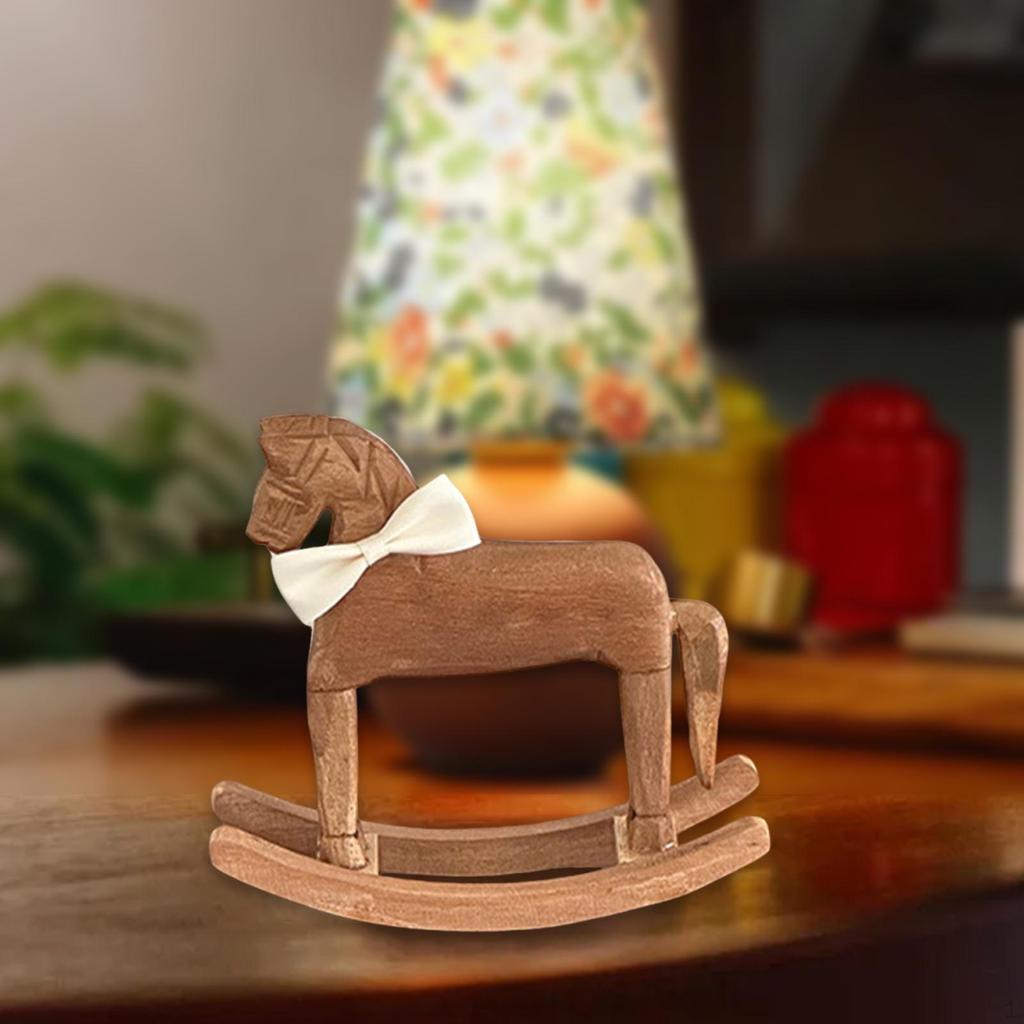 Rocking Horse Ornament Carved Wooden Figurine Housewarming Table Centerpiece Office Retro