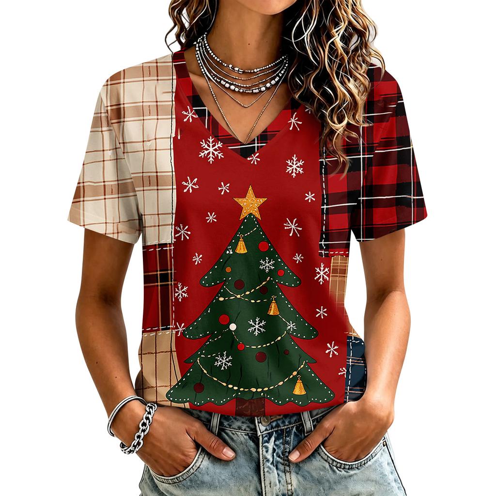 Women's Casual Short Sleeve Christmas Print T-Shirt