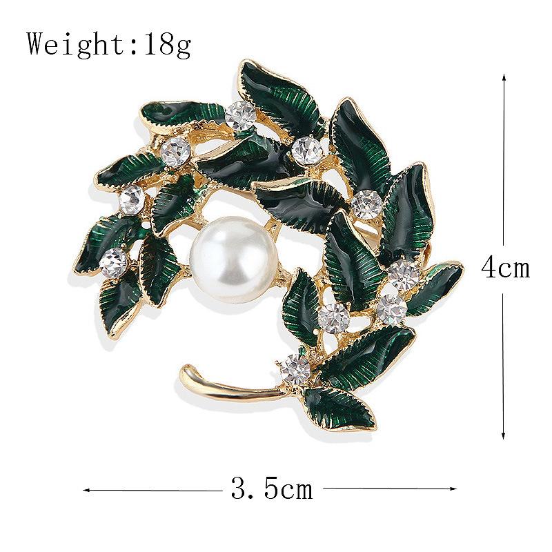 Fresh Rustic Style Green Leaves Tree Branch Wreath Pearl Brooch Pin Pin Men and Women Accessories Empty Bracket Accessories