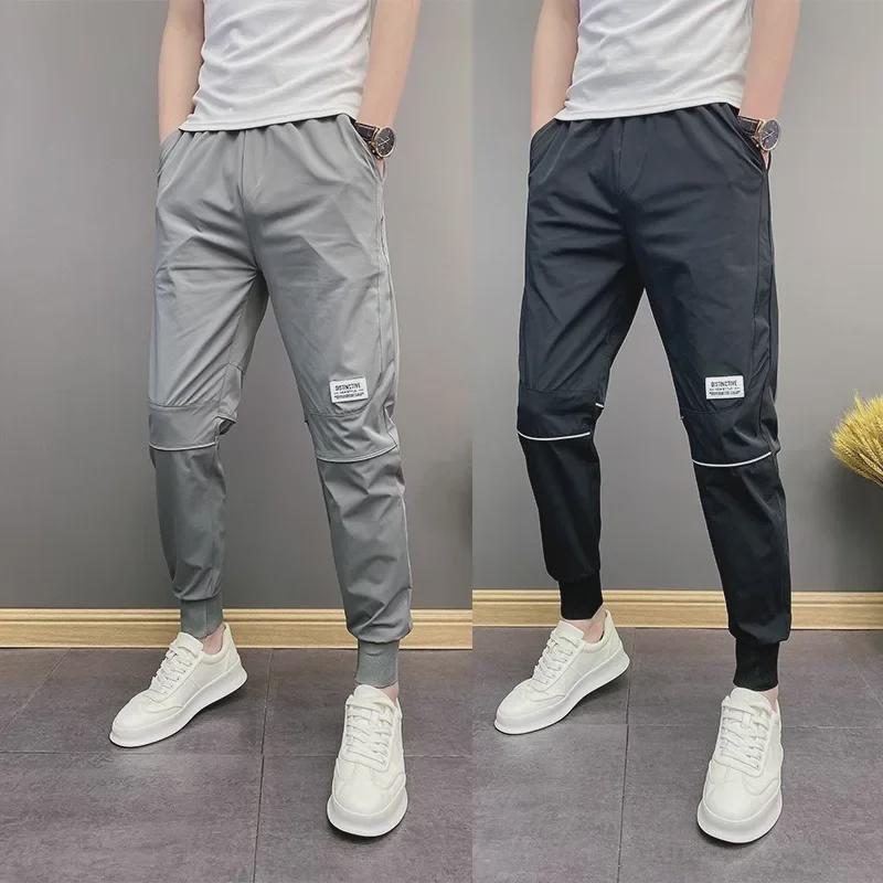 

Men s Spring/Summer Loose Spliced Harem Overalls - Large Size Korean Casual Pants M чорний