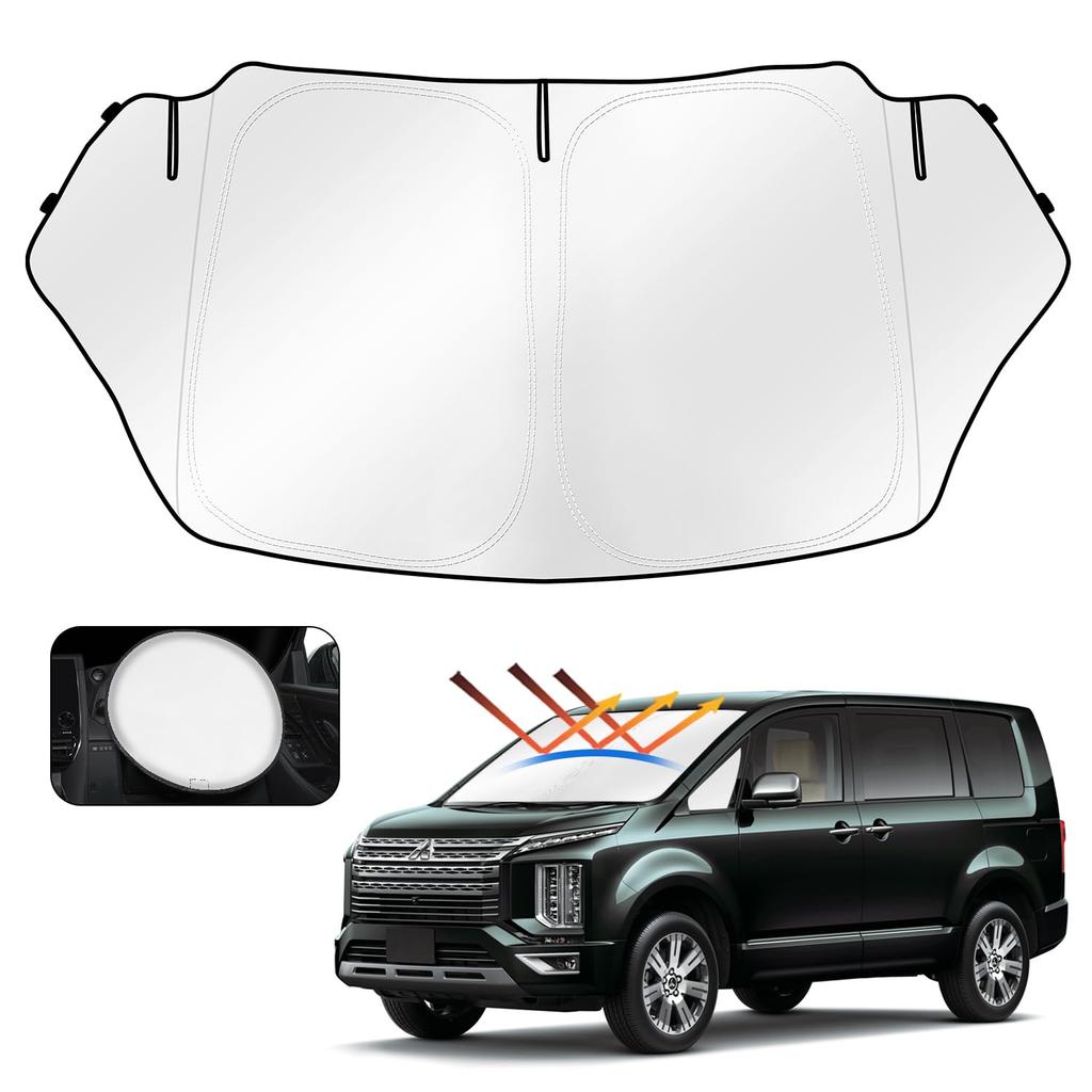 CARTIST Mitsubishi Delica D5 Sonnenschutz Sunline Sunfia Frontlicht UV für Auto Benutzerdefinierte Innenausstattung Auto Einfache Lenkradabdeckung Aufbewahrungstasche (CV1W~CV5W