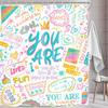 White Kids Quote Shower Curtain, Abstract Funny Teal Teen Inspirational Art Decor with Hooks
