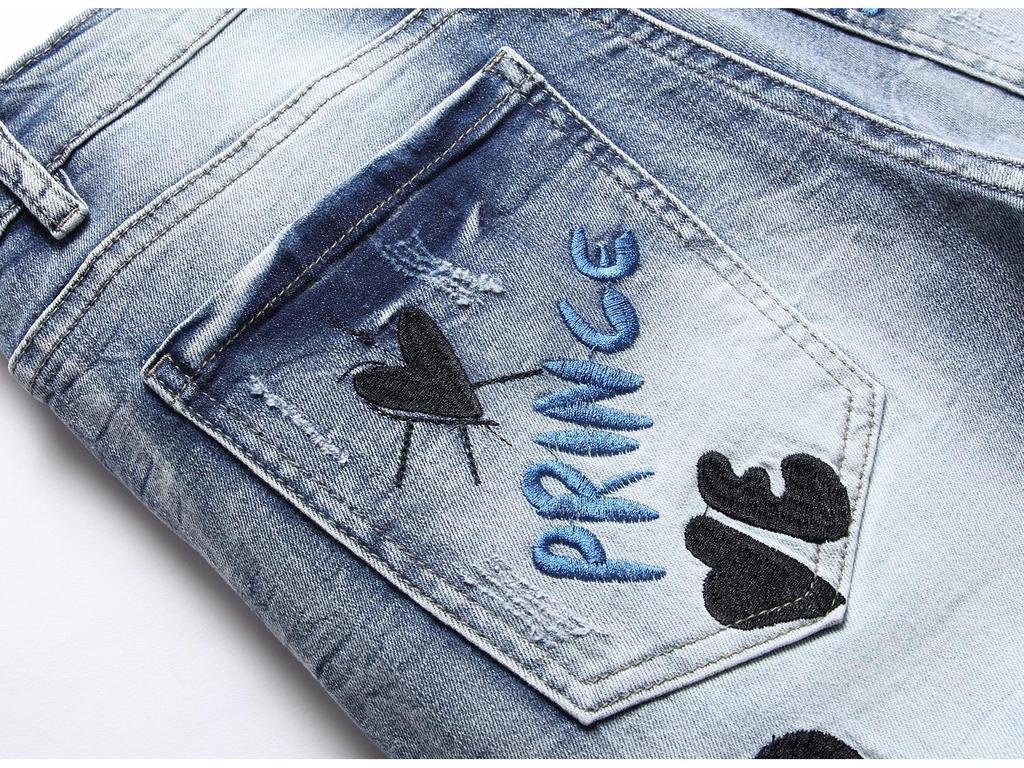 Herrtrendiga Europeiska & Amerikanska Hip-Hop Stil Smal Passform Broderade Jeans