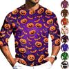 Men's Casual Halloween Printed Crew Neck T Shirt Three Quarter Sleeve Top Comfortable Fit Lightweight Fabric