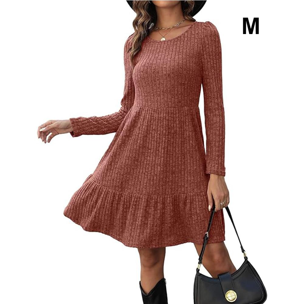 Rochie pulover cu mânecă lungă pentru femei Rochie casual în linie A, cu gât roșu, toamnă și iarnă