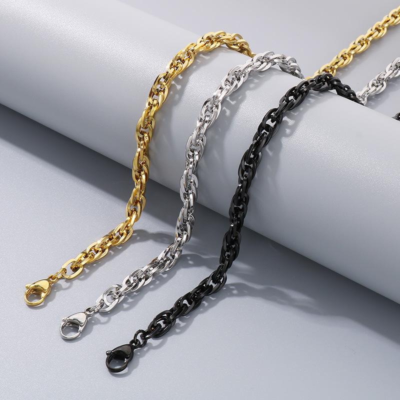 Commuter Plain Chain, Trendy Nightclub Multi-Size Plain Weave Twist Chain, Titanium Steel Men'S And Women'S Necklace.