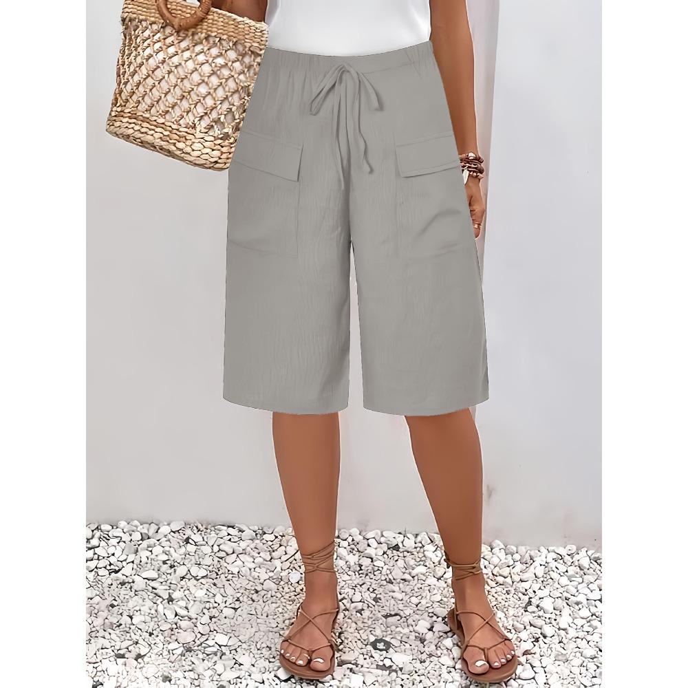 Women's Elastic Waist Bermuda Shorts Casual Loose Straight Leg Knee Length Pants
