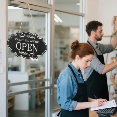 Insegna Aziendale Rustica Insegna in Legno Aperto e Chiuso Doppia Faccia Vintage Insegna Aperto con Corda per Caffetteria Ristorante Bar Porta Finestra