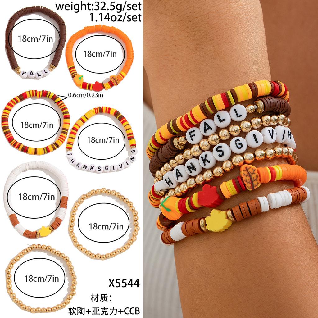Thanksgiving Creative Turkey Pendant Colored Bracelet, Personalized Letter Pumpkin Bracelet, Charm Set